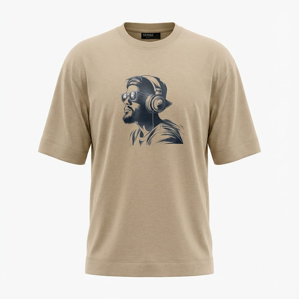 חולצה לגברים אוברסייז Dj עם כובע ומשקפיים קידמי