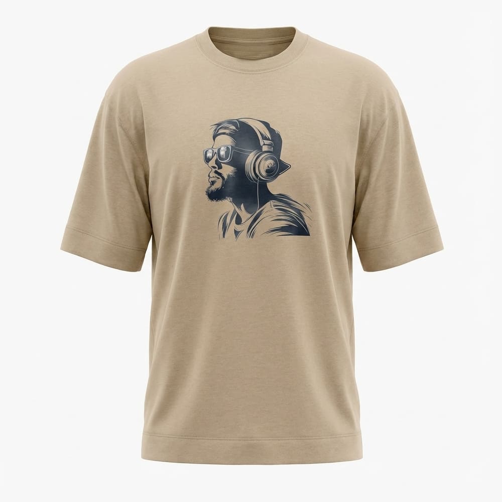 חולצה לגברים אוברסייז Dj עם כובע ומשקפיים