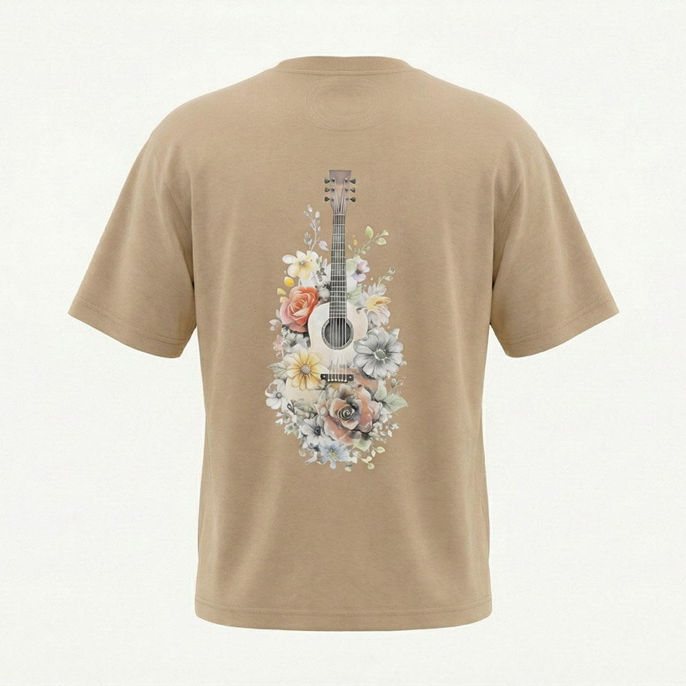 חולצת אוברסייז לגברים פרחים וגיטרה