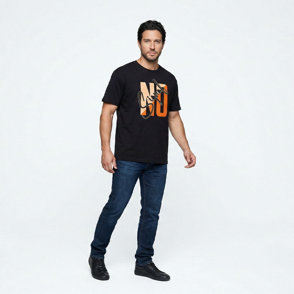 חולצת NO SIGNAL לגברים לוק שחור עם הדפס פרימיום