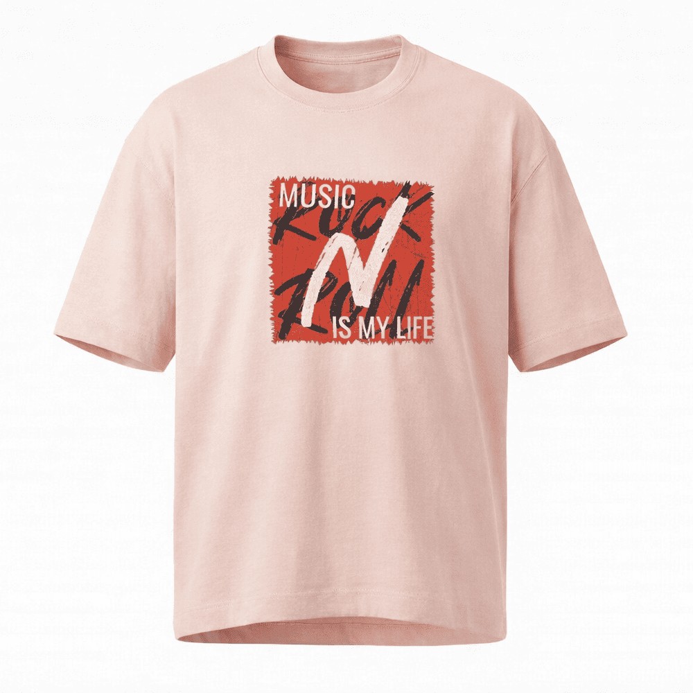 חולצת אוברסייז גברים ROCK N ROLL MUSIC IS MY LIFE